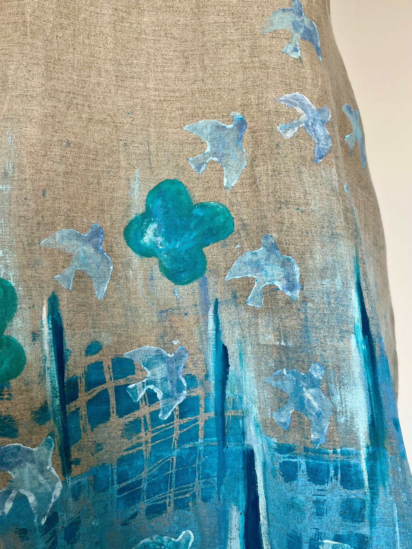Light Blues Hand Painted Linen Dress