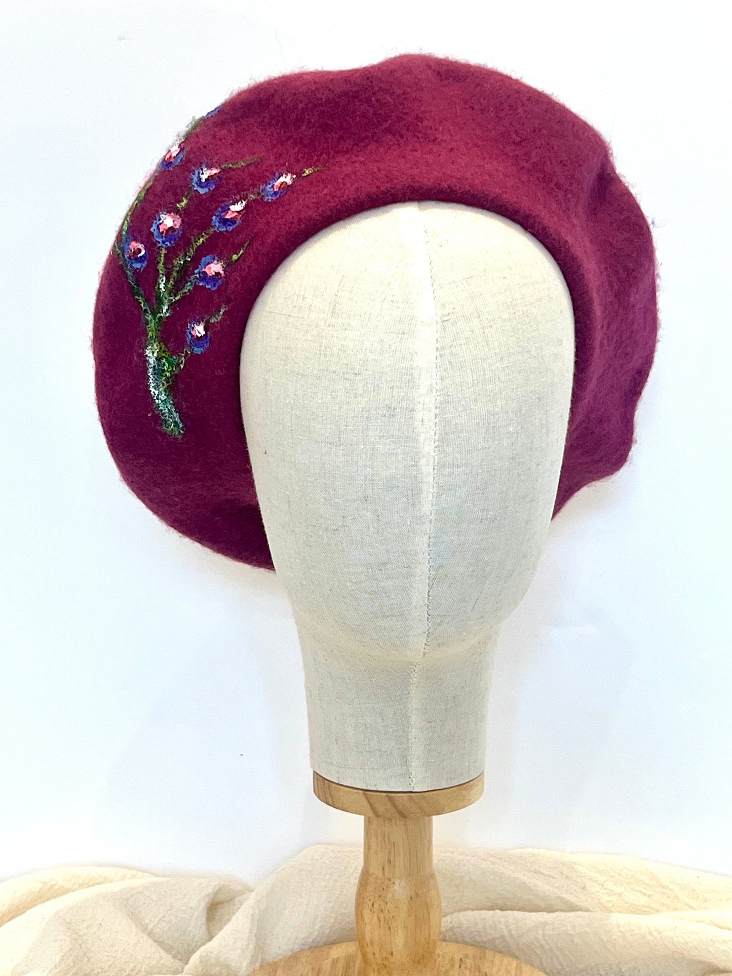 Light Flowers Hand Painted Wool Beret