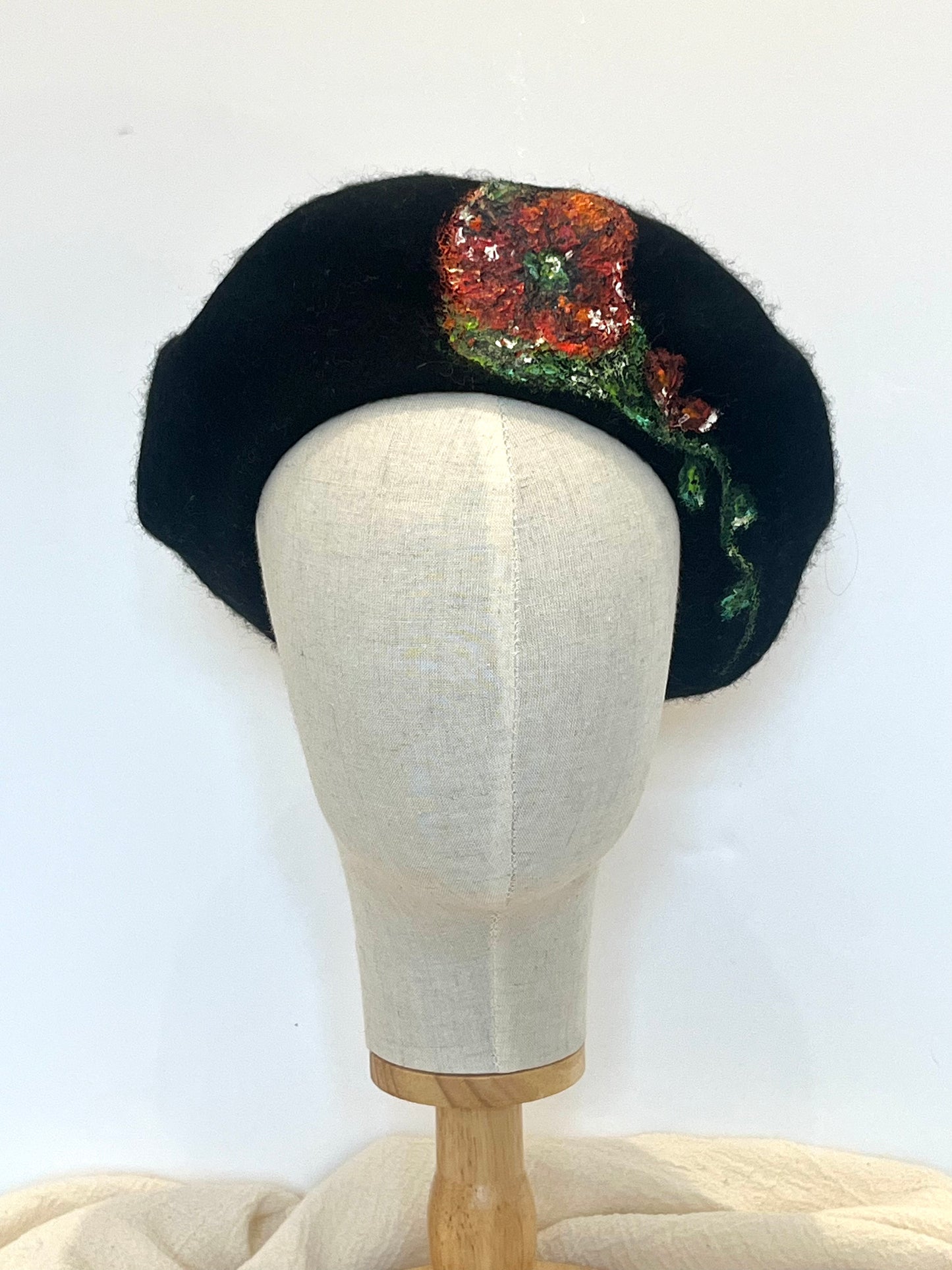 Black Beauty Wool Hand Painted Beret