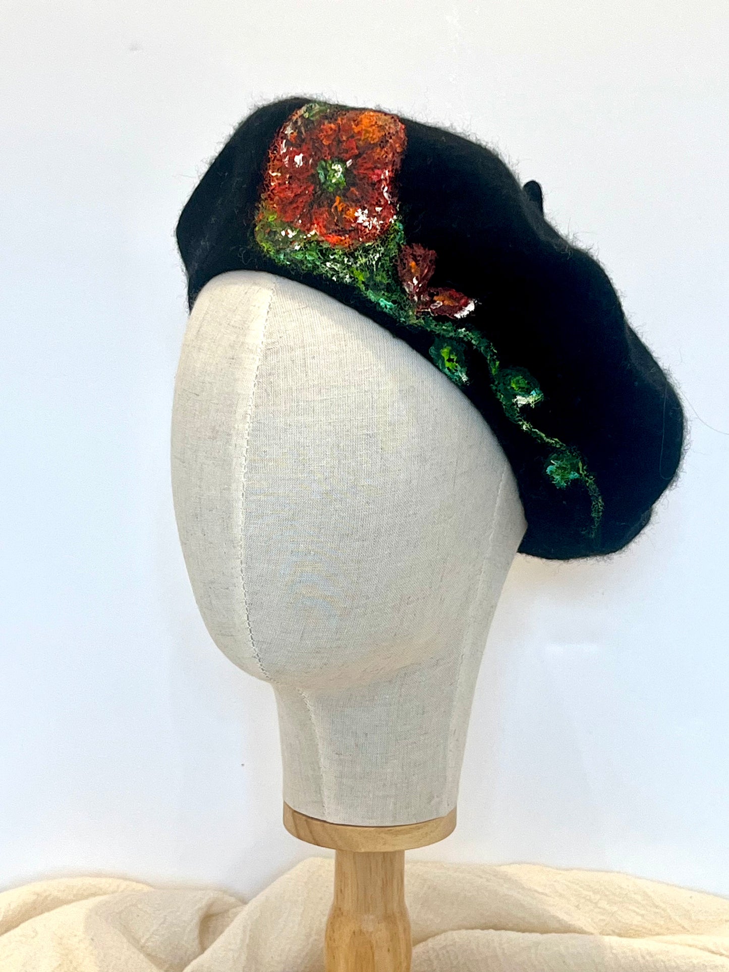 Black Beauty Wool Hand Painted Beret