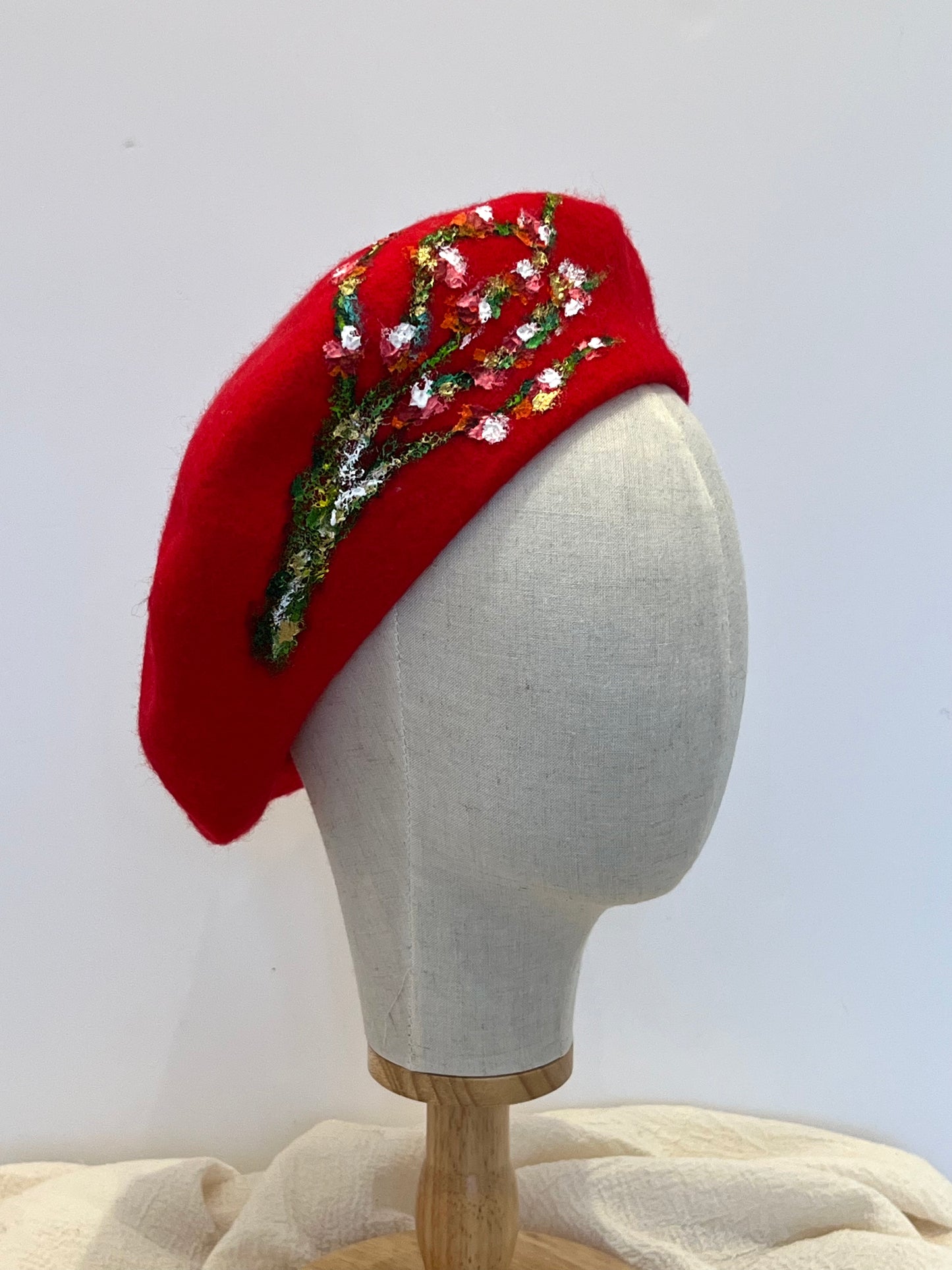 Spring Bloom Hand Painted Wool Beret