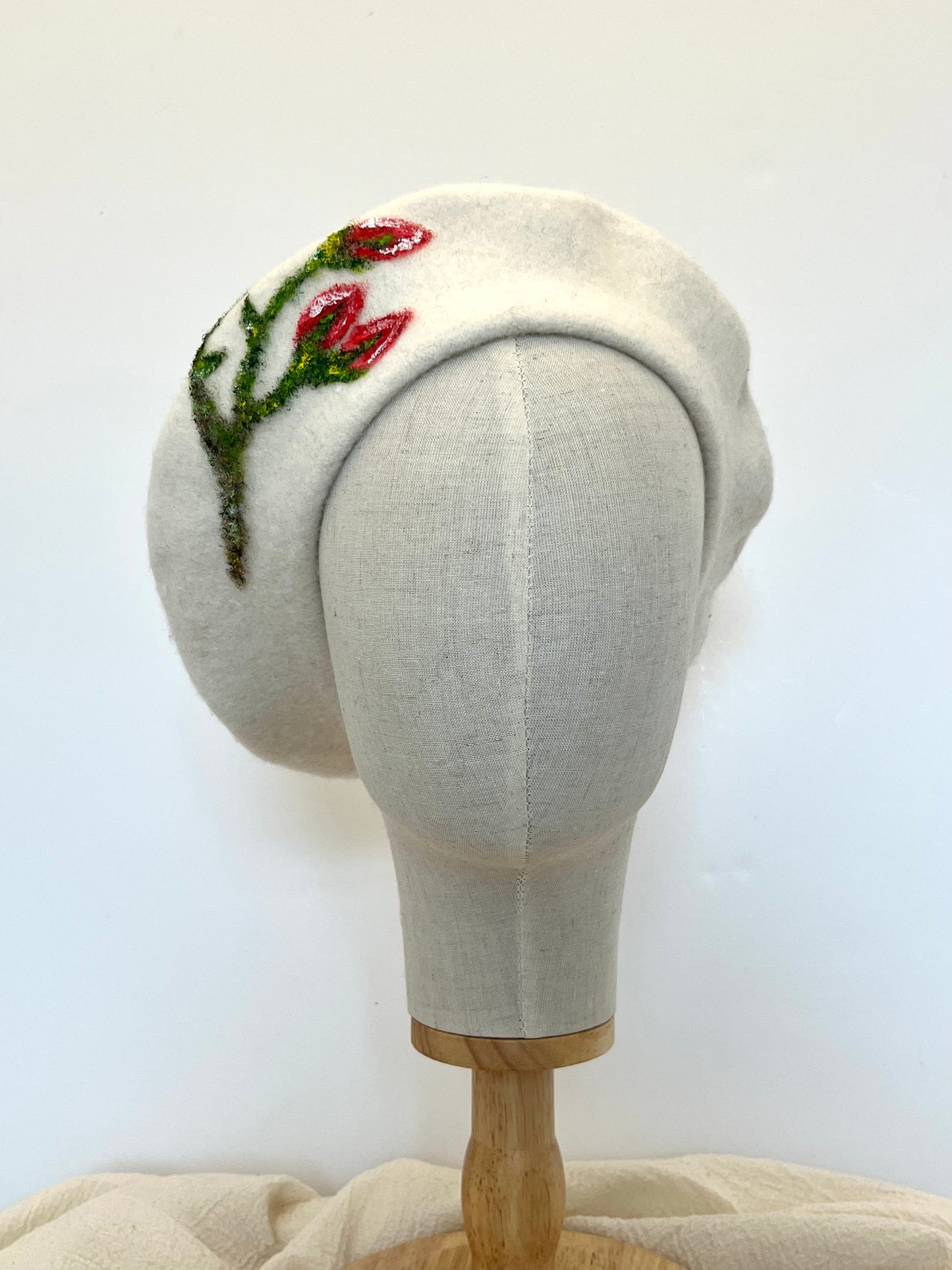 Snow Flowers Hand Painted Wool Beret