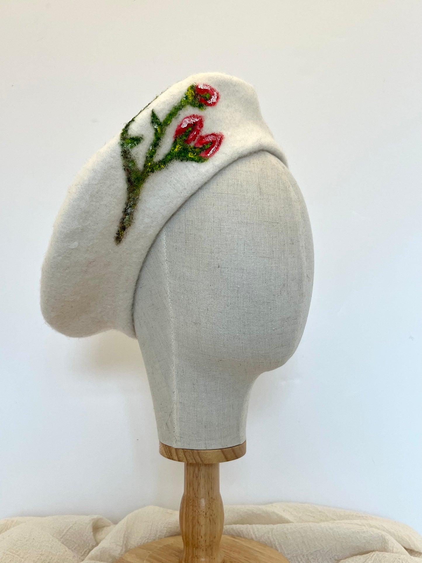 Snow Flowers Hand Painted Wool Beret