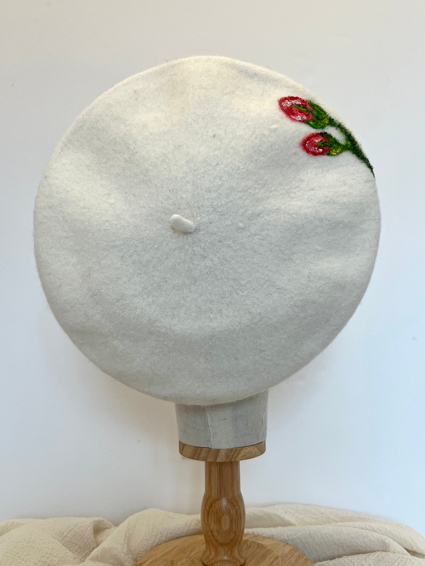 Snow Flowers Hand Painted Wool Beret