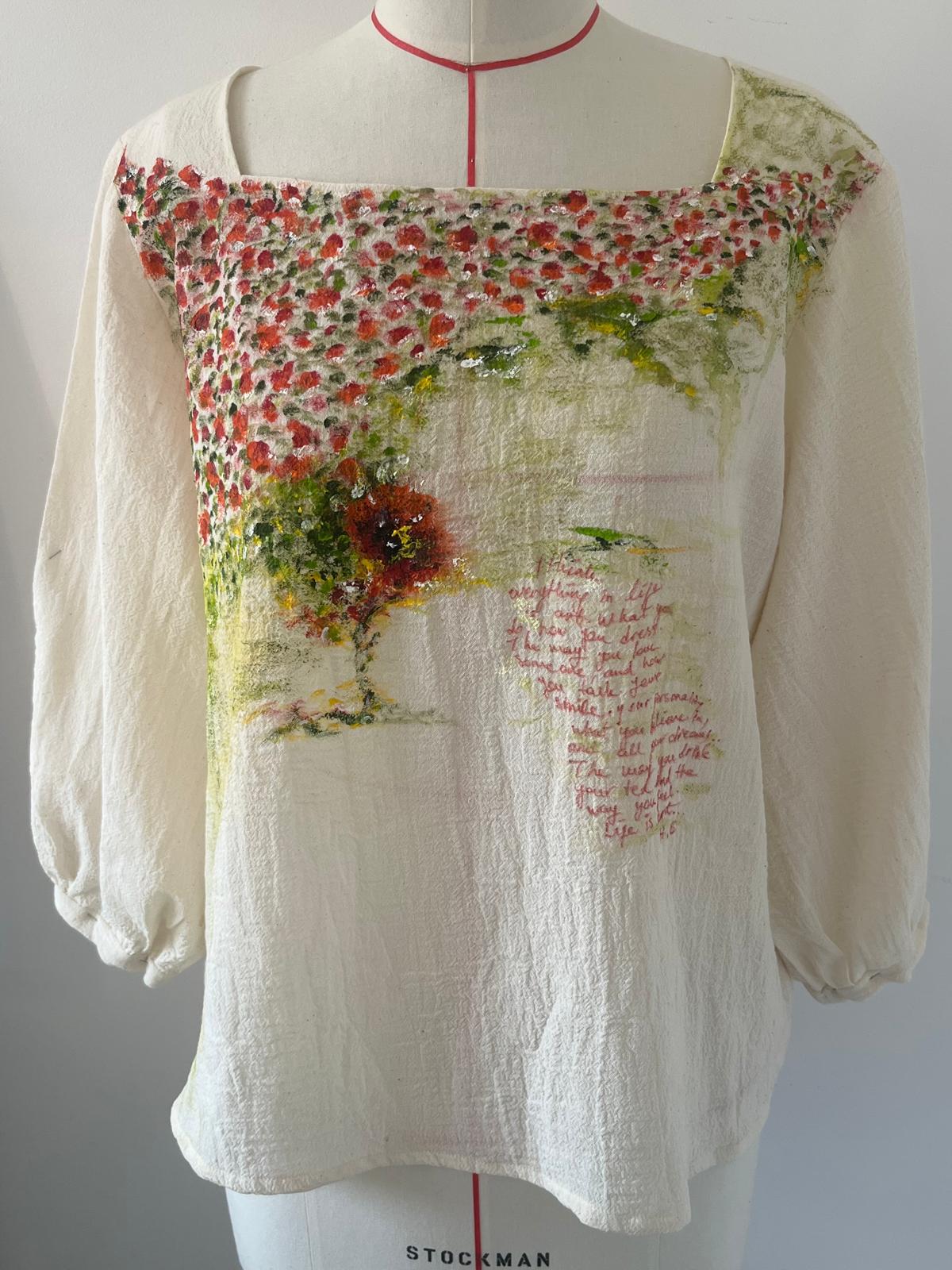 Poppy Impression Hand Painted Long Sleeve Cotton Blouse