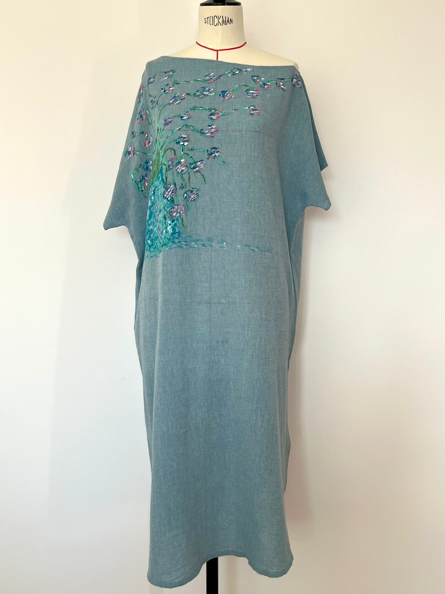 Blue Bloom Hand Painted Cotton Oversize Dress
