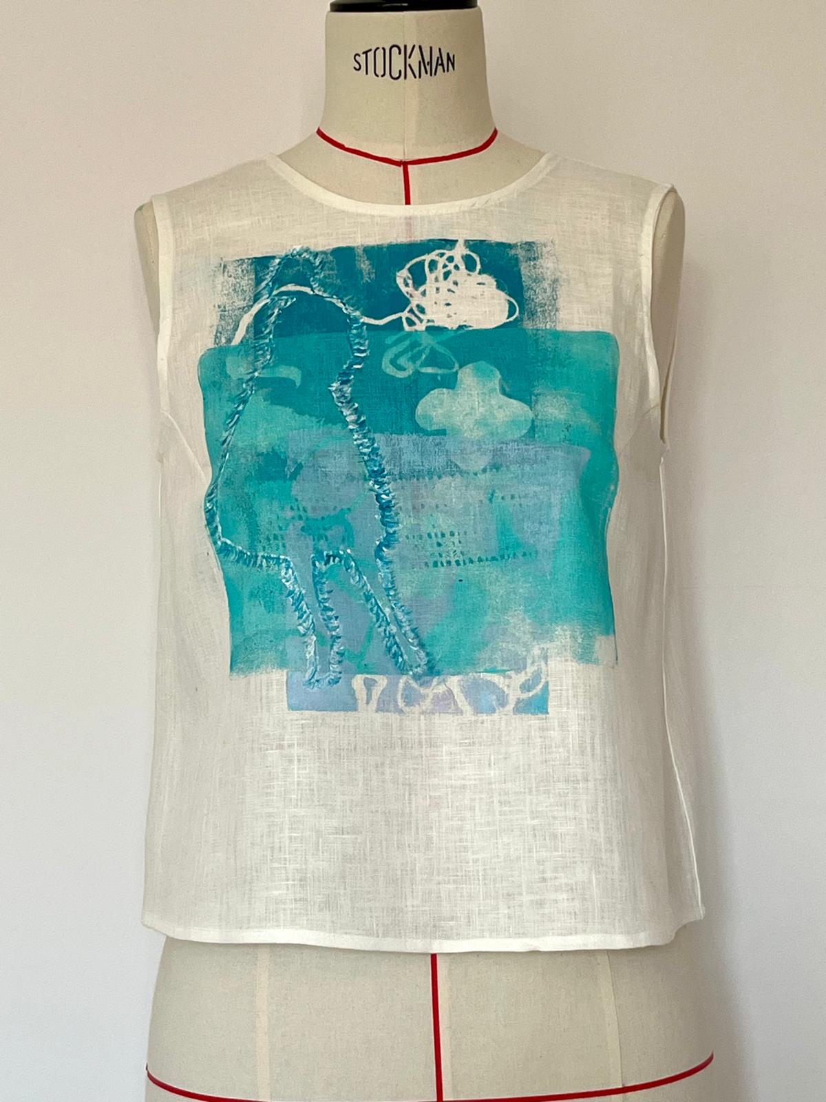 Deep Sea Hand Painted Linen Top