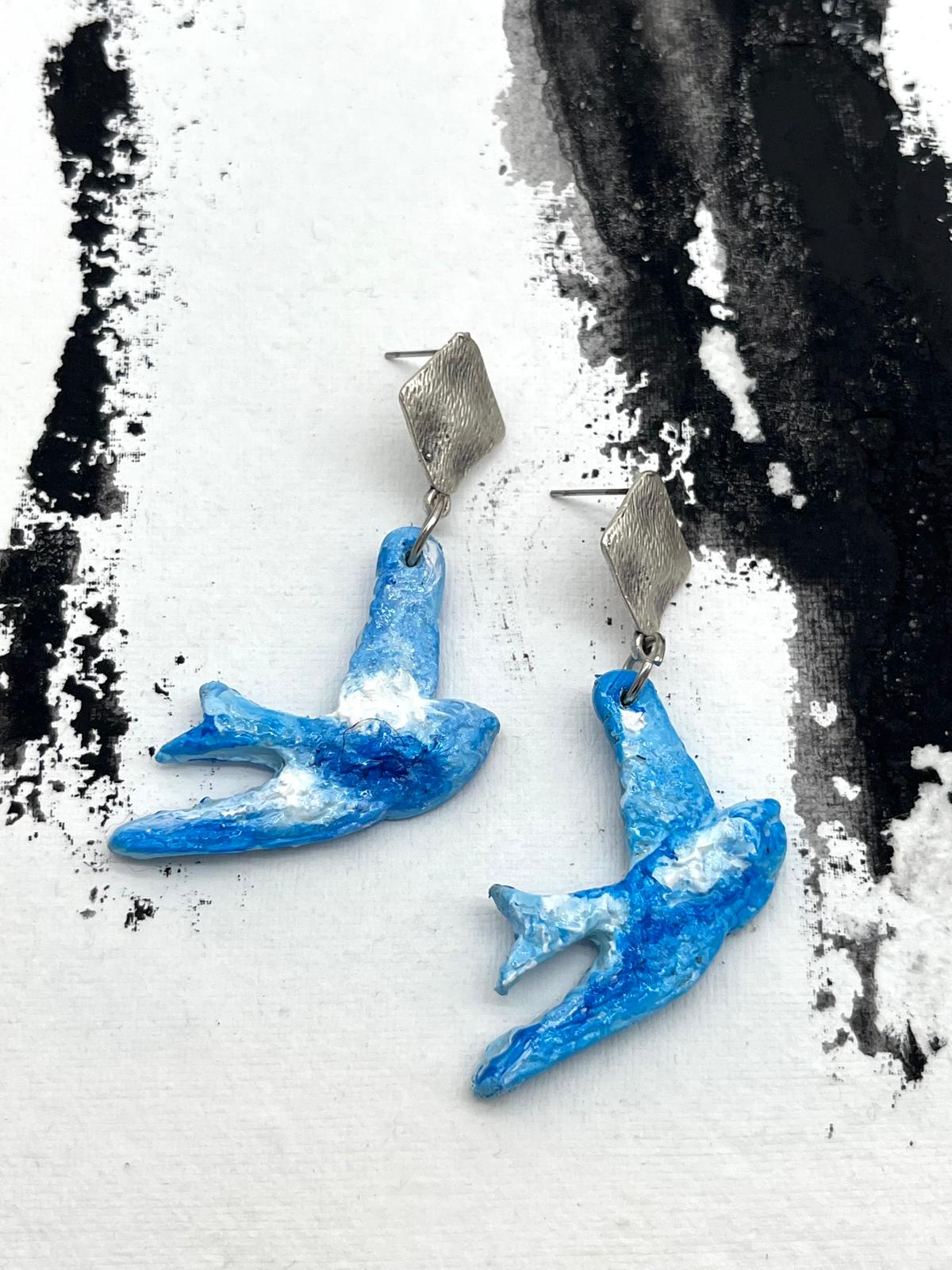 Magritte Birds Handmade and Handpainted Earrring