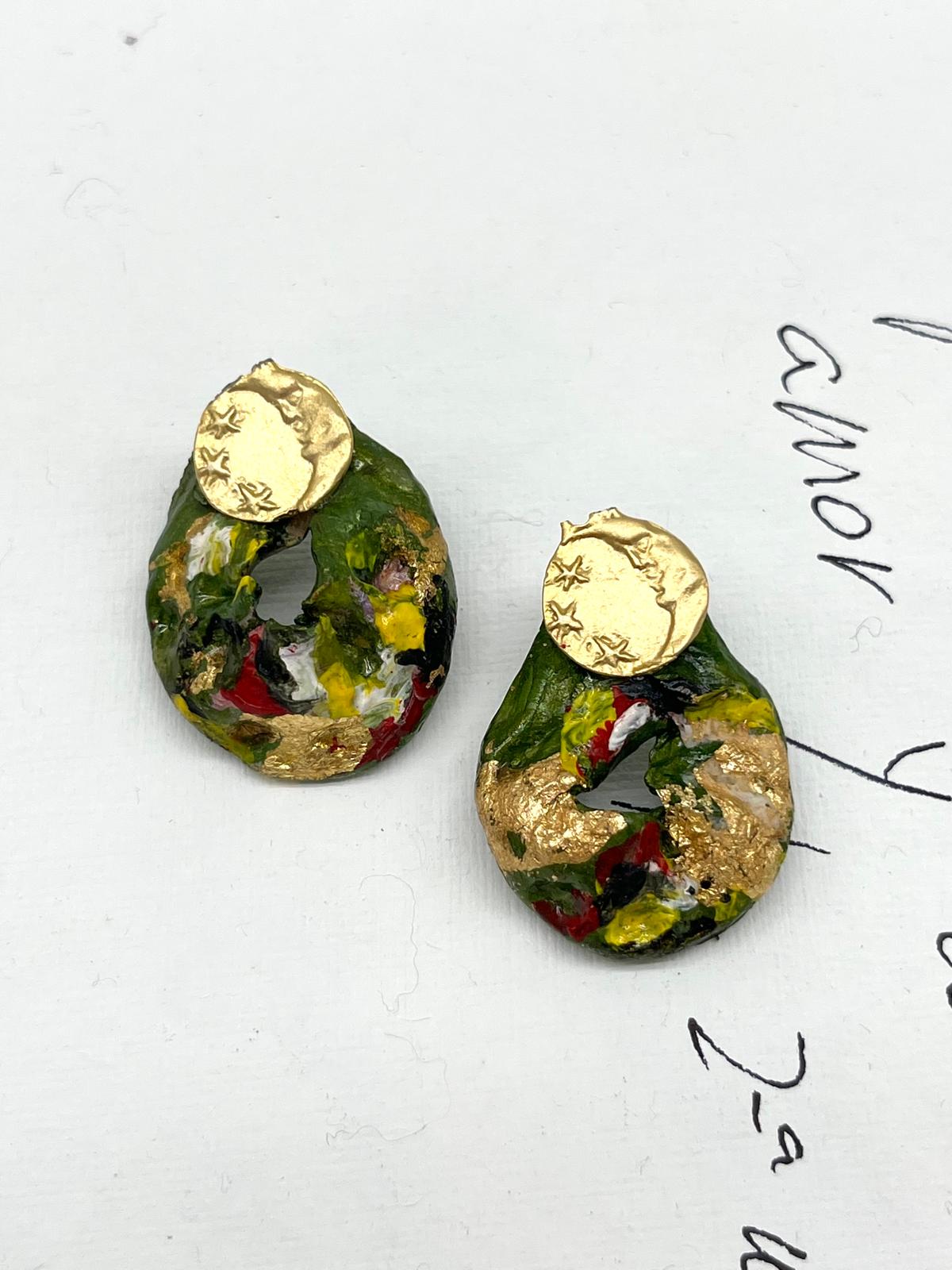 Moon Handmade and Painted Earring