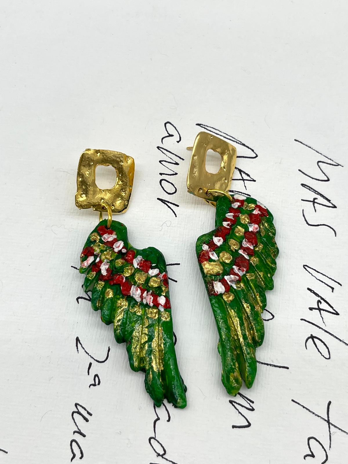 Boucle d'oreille aile faite à la main et peinte