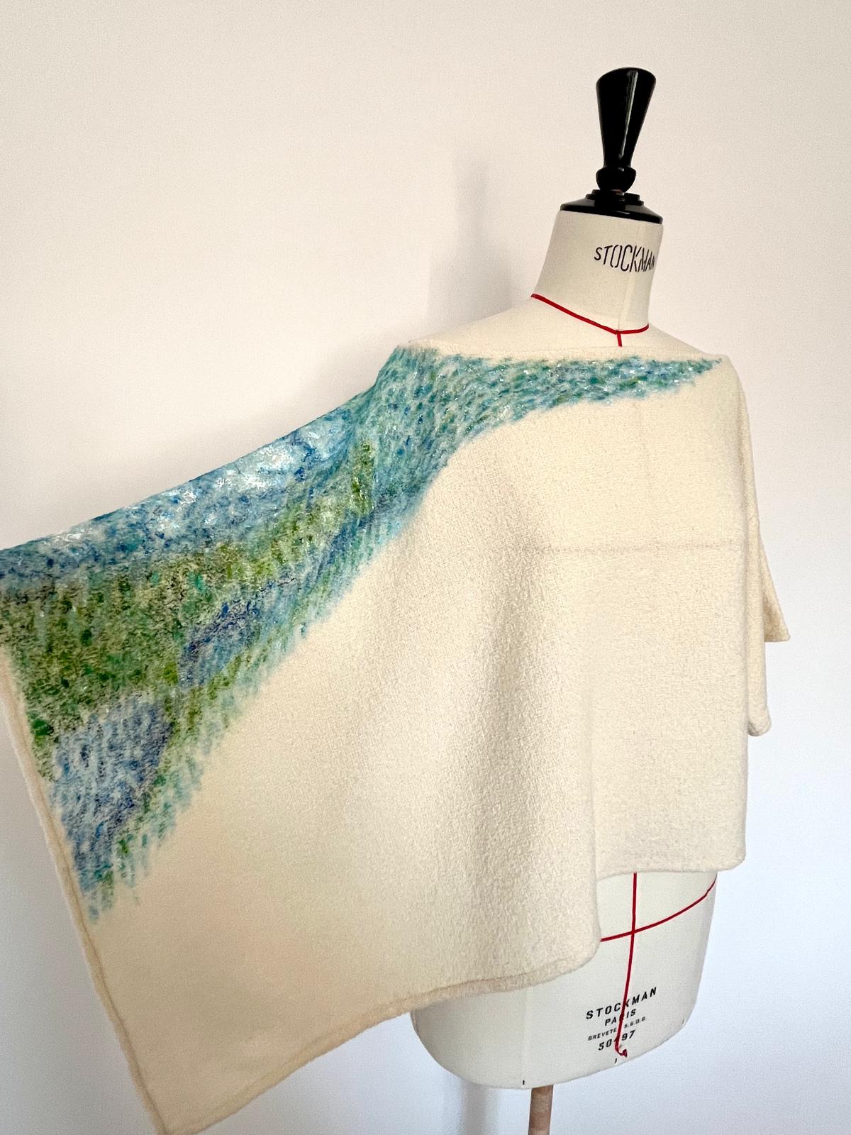 Blue Sea Hand Painted Wool Shawl