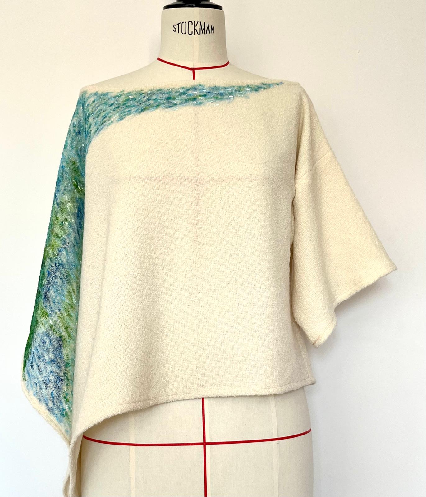 Blue Sea Hand Painted Wool Shawl