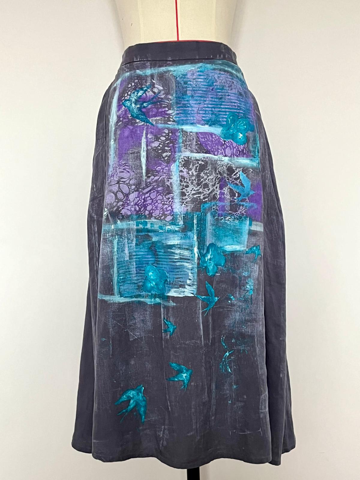 Purple Wind Hand Painted Linen Skirt