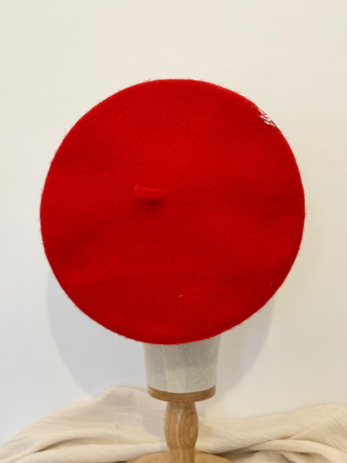 Poppy Bloom Handpainted Wool Beret