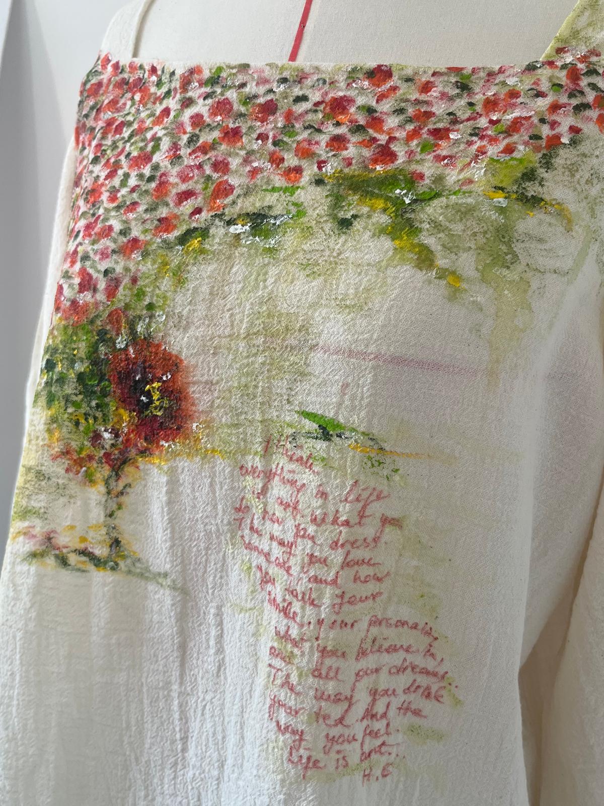 Poppy Impression Hand Painted Long Sleeve Cotton Blouse