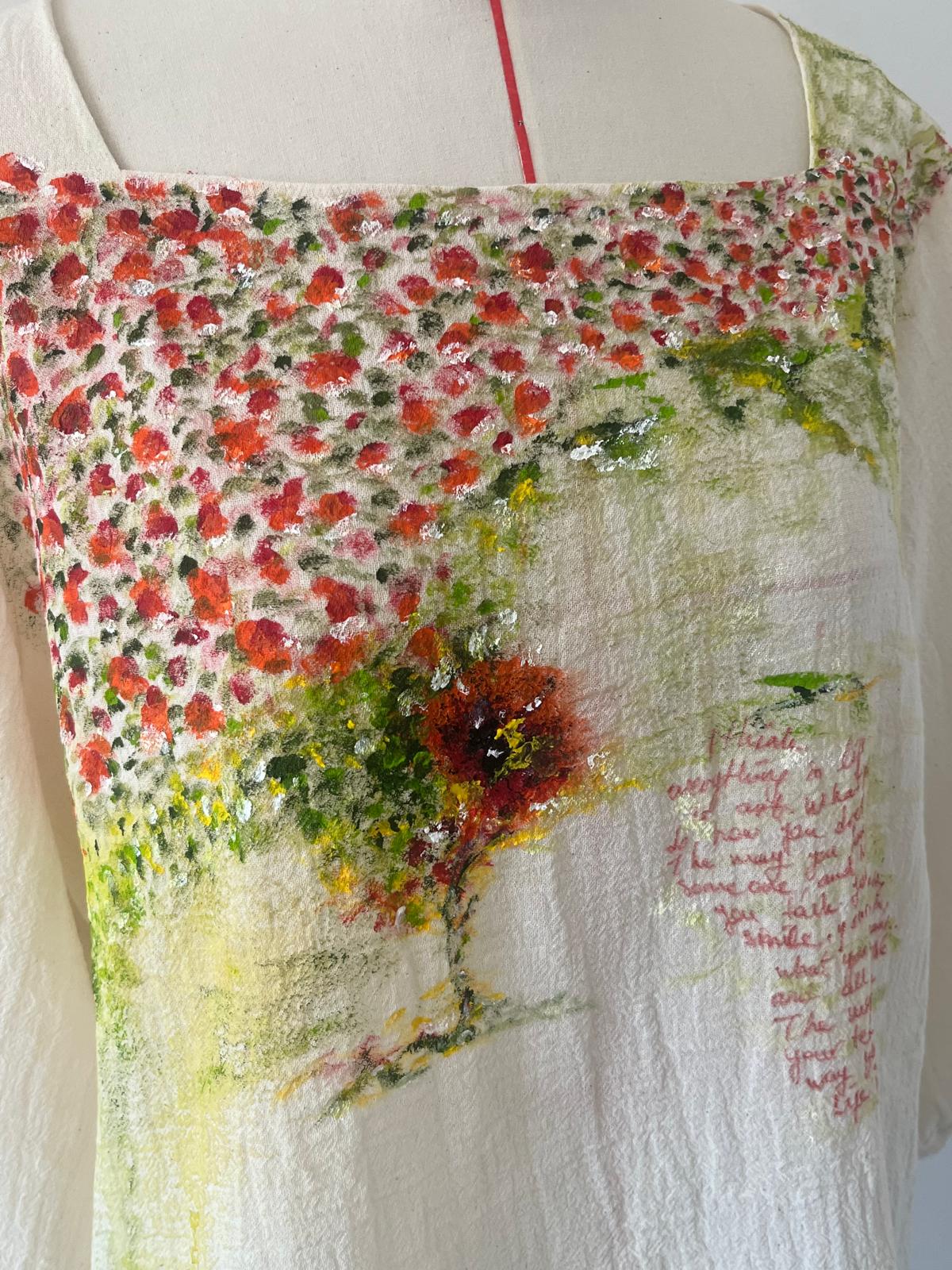 Poppy Impression Hand Painted Long Sleeve Cotton Blouse