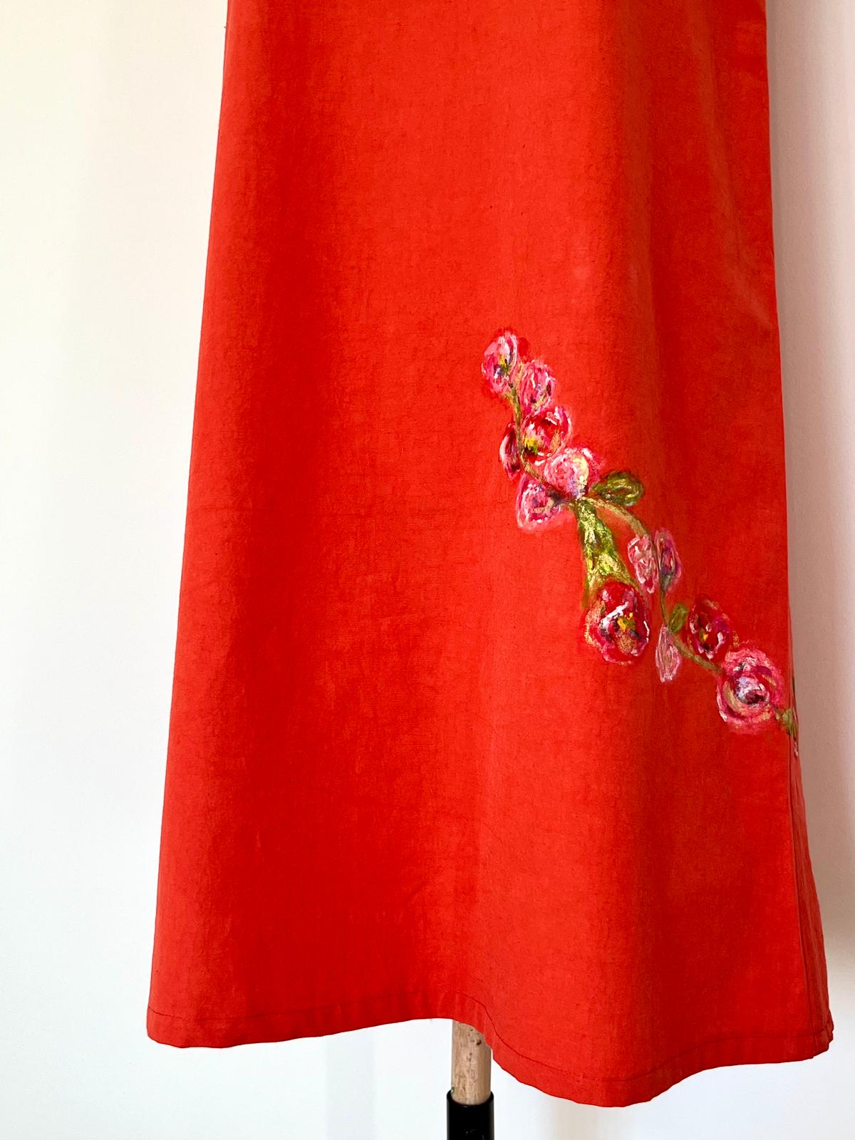 Scarlet Bloom Hand Painted Cotton Red Dress