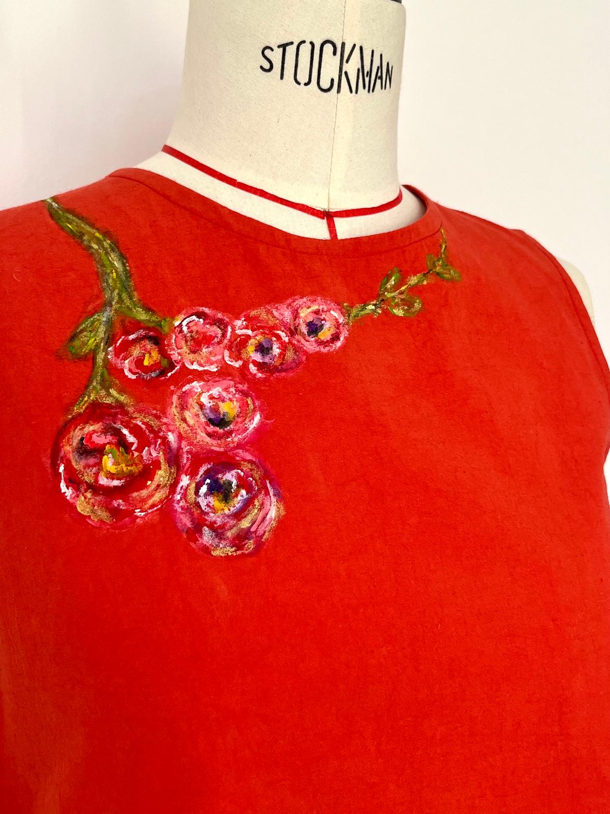 Scarlet Bloom Hand Painted Cotton Red Dress