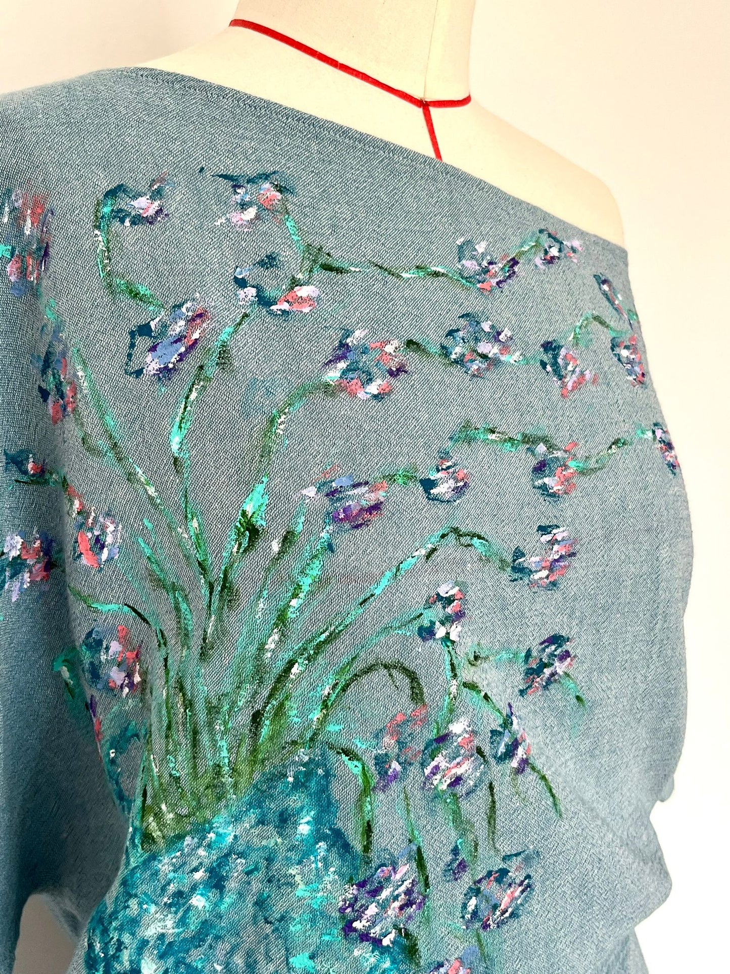 Blue Bloom Hand Painted Cotton Oversize Dress