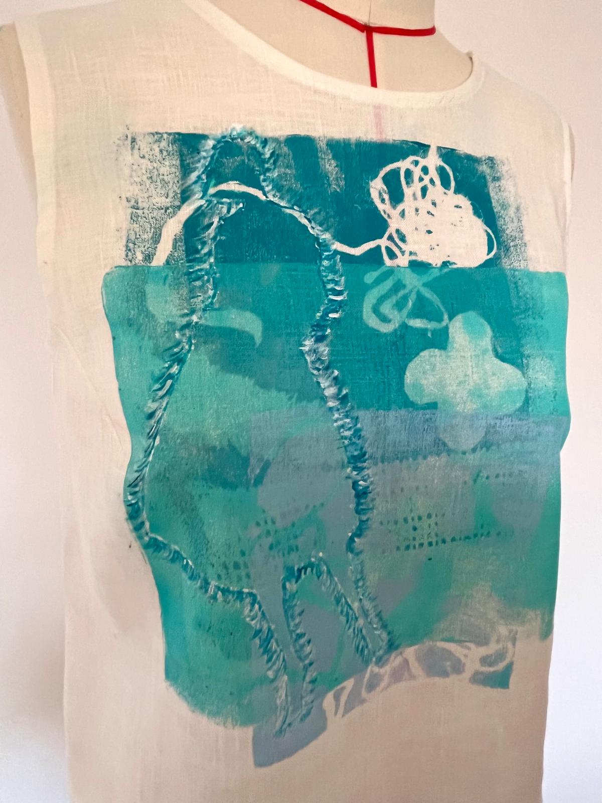 Deep Sea Hand Painted Linen Top
