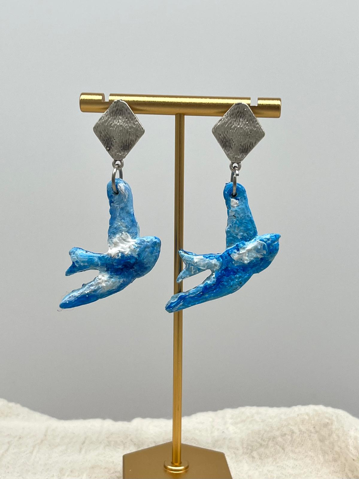 Magritte Birds Handmade and Handpainted Earrring