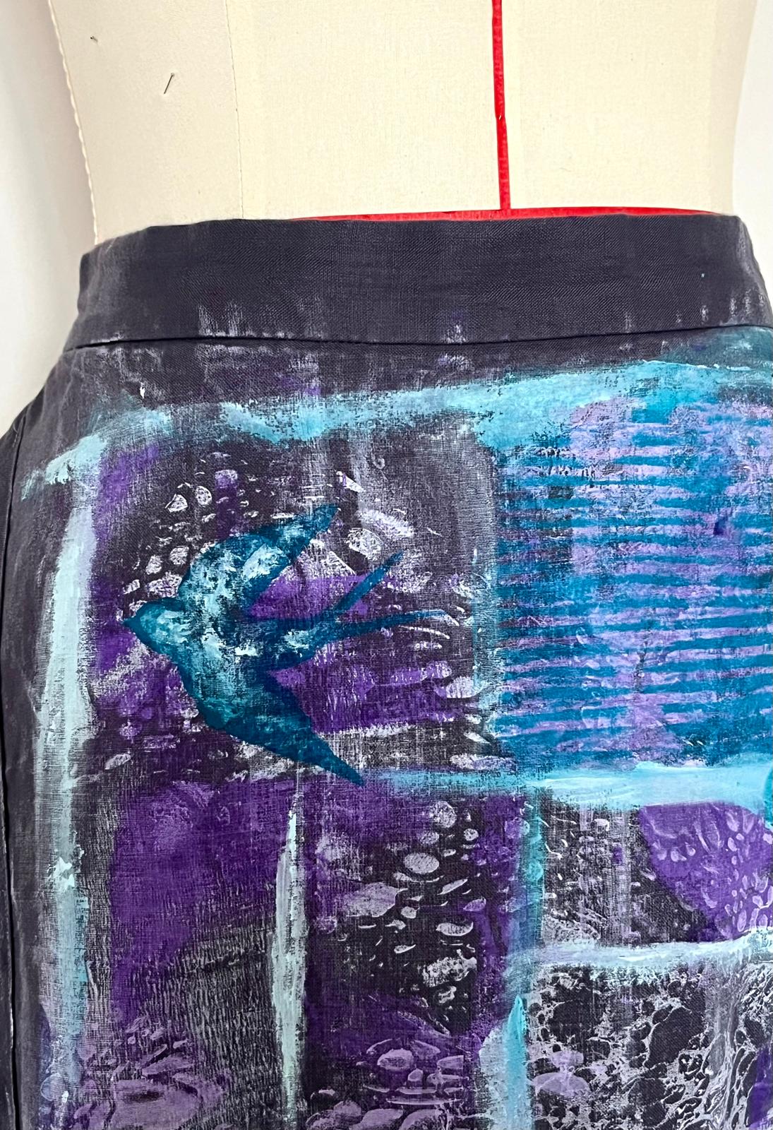 Purple Wind Hand Painted Linen Skirt