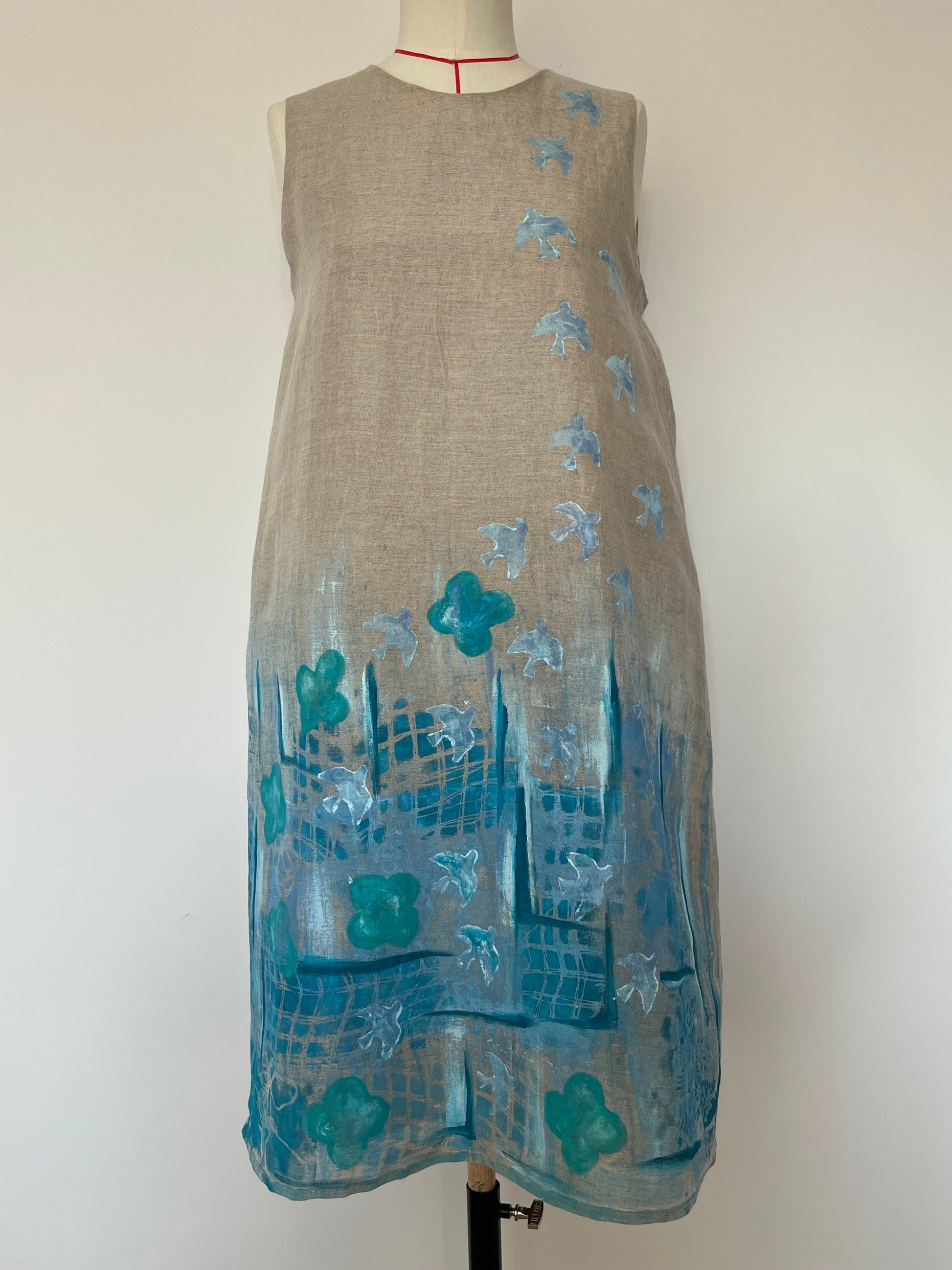 hand painted linen dress Women's Neutrals Meadow Bloom - Hand Painted Linen Dress With Floral Stone Embellishment - Free Size | One Size