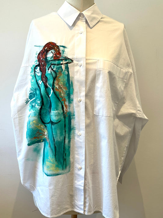 Blue Handpainted Cotton Shirt
