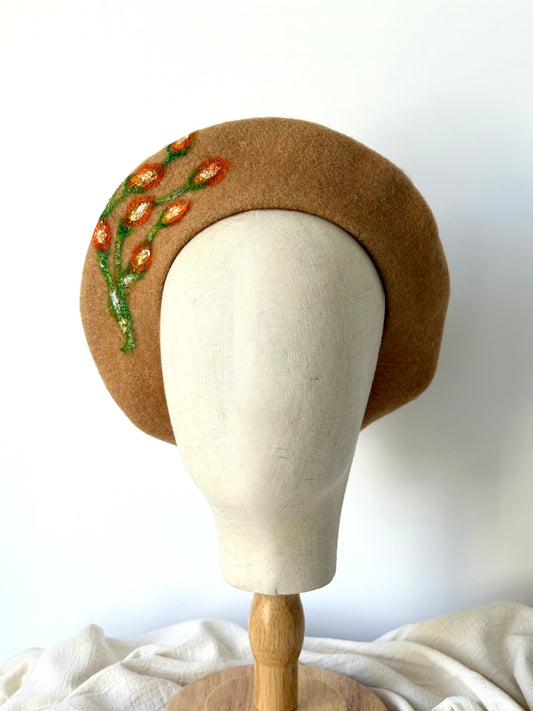 Golden Meadow Handpainted Wool Beret