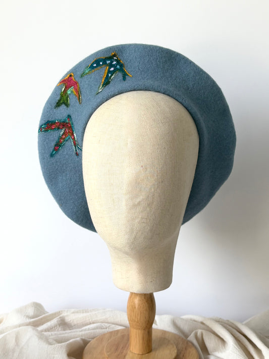 Swallow Flight Handpainted Wool Beret