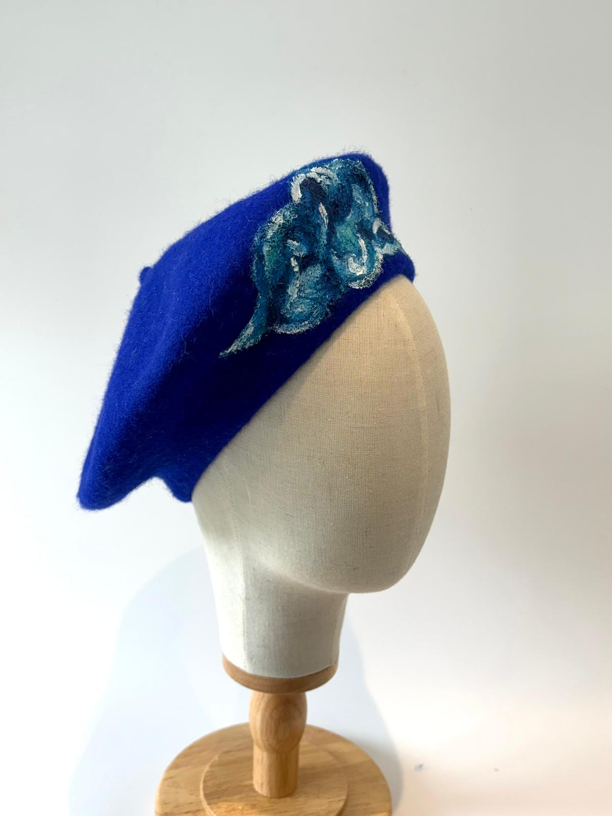 Ocean Handpainted Wool Beret