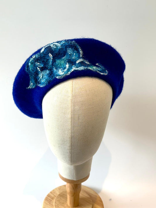 Ocean Handpainted Wool Beret