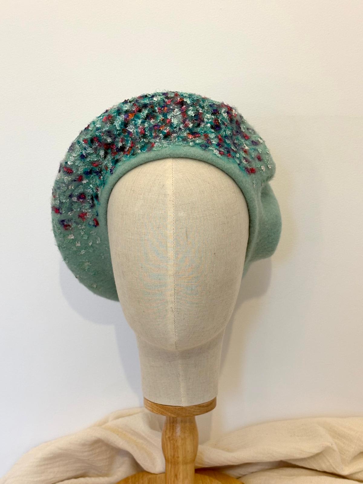 Water Green Handpainted Wool Hat