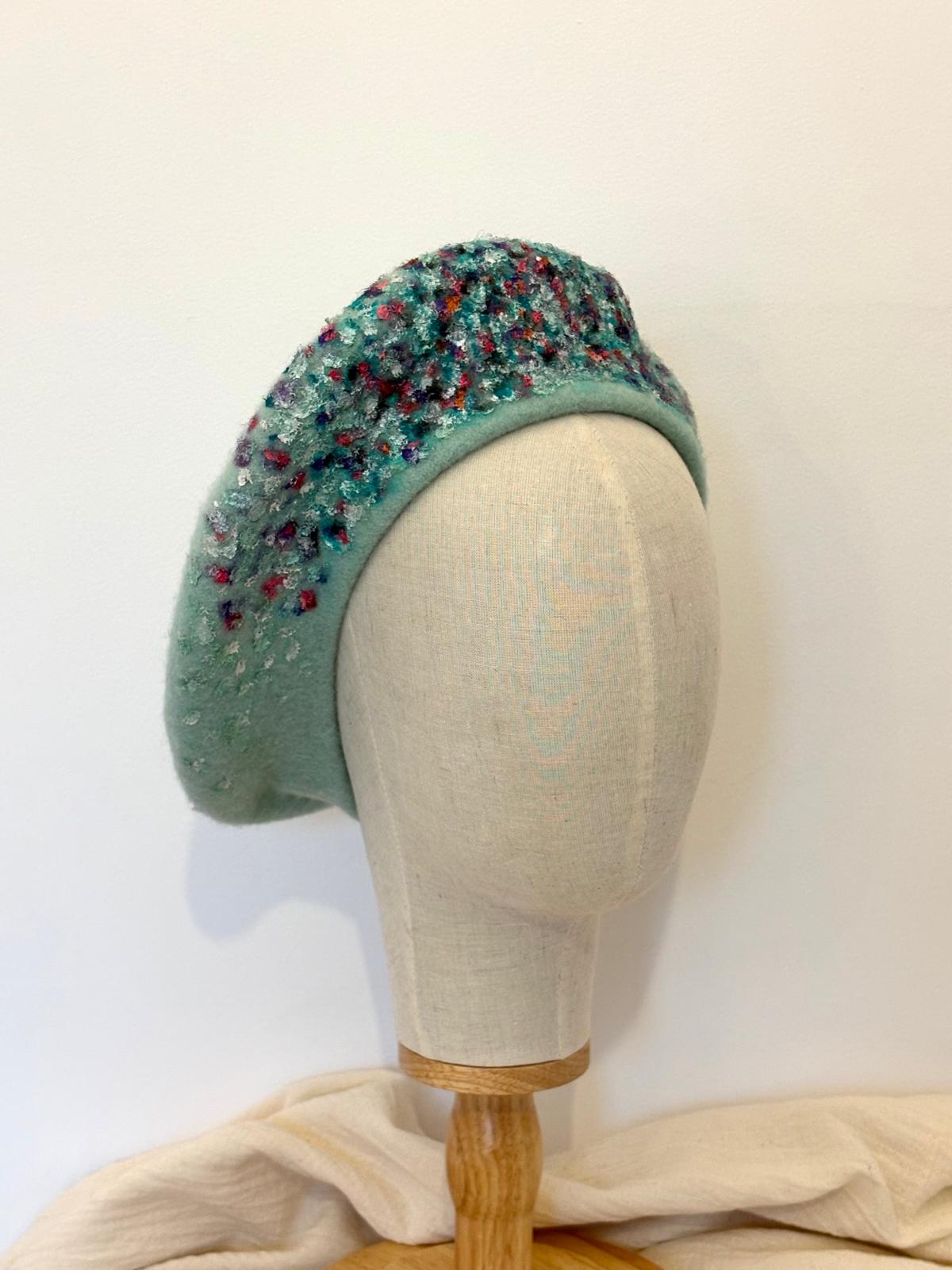 Water Green Handpainted Wool Hat