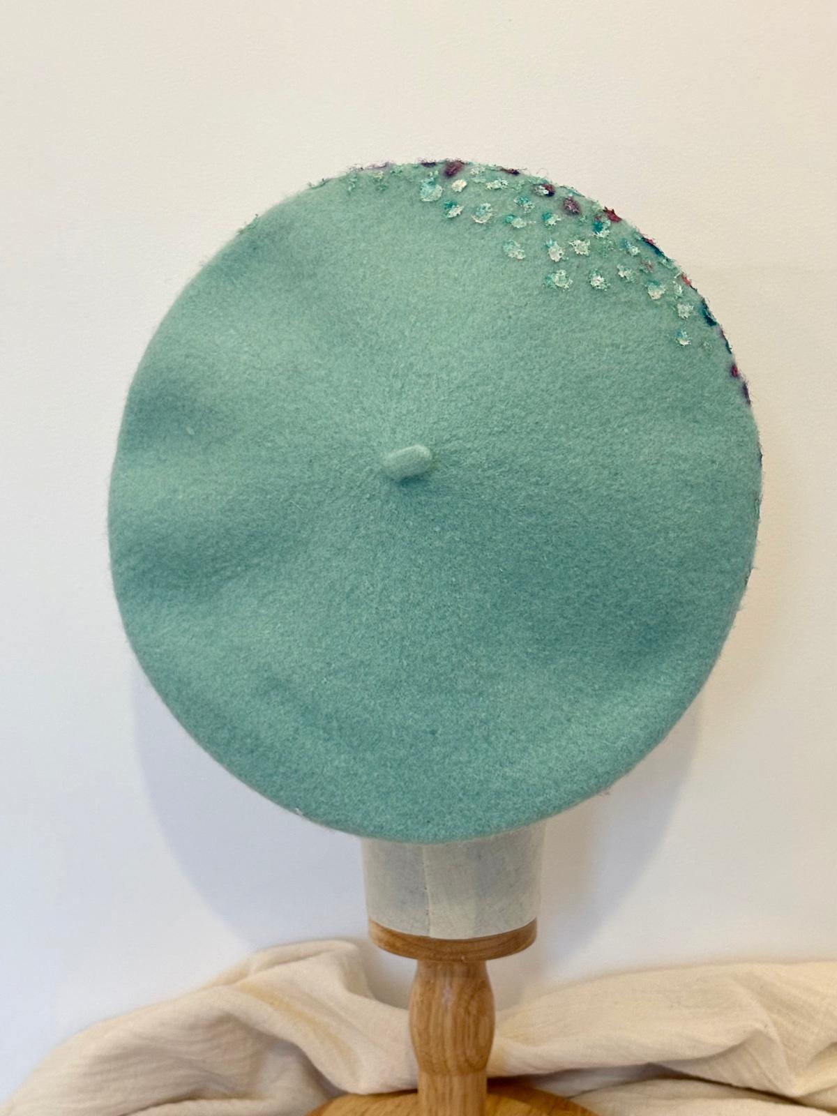 Water Green Handpainted Wool Hat