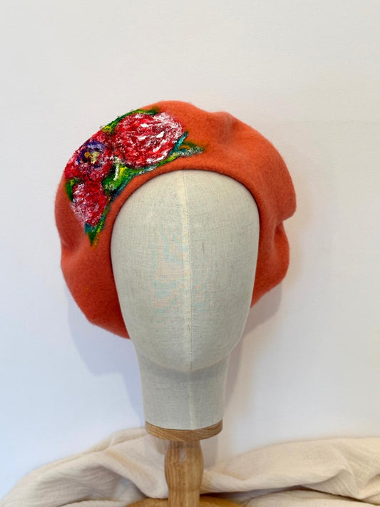 Garden Whispers Handpainted Wool Beret