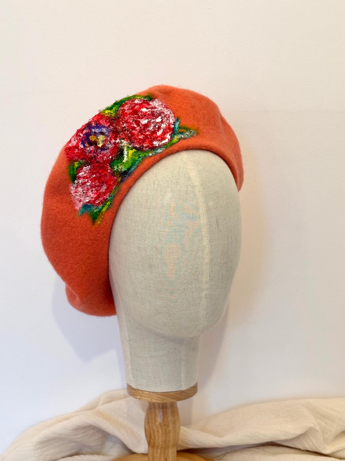 Garden Whispers Handpainted Wool Beret