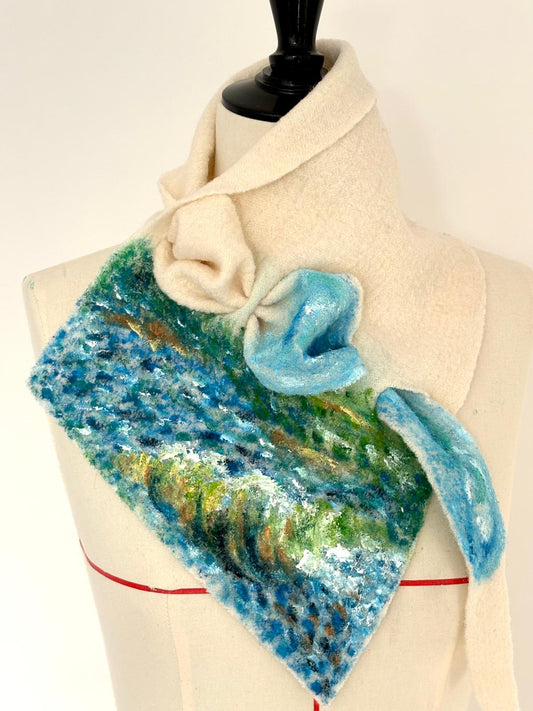 Sea Palette Hanpainted Wool Scarf