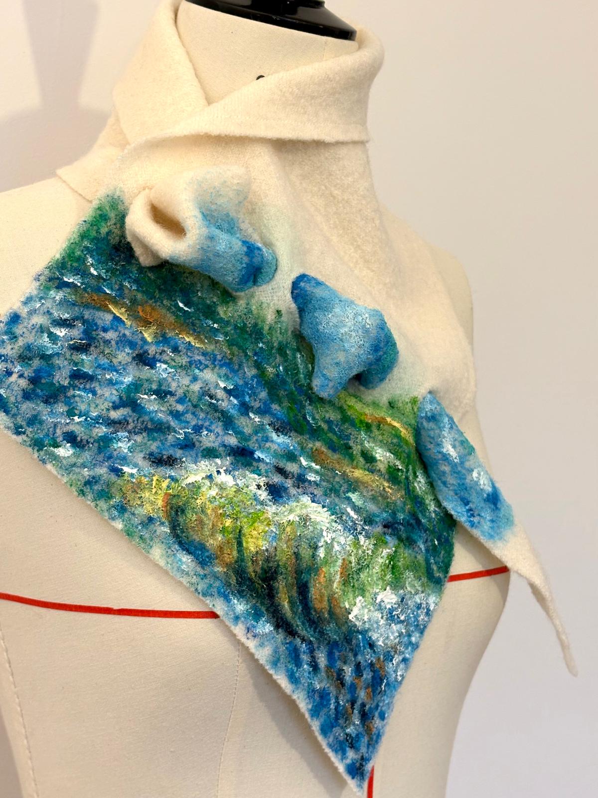 Sea Palette Hanpainted Wool Scarf