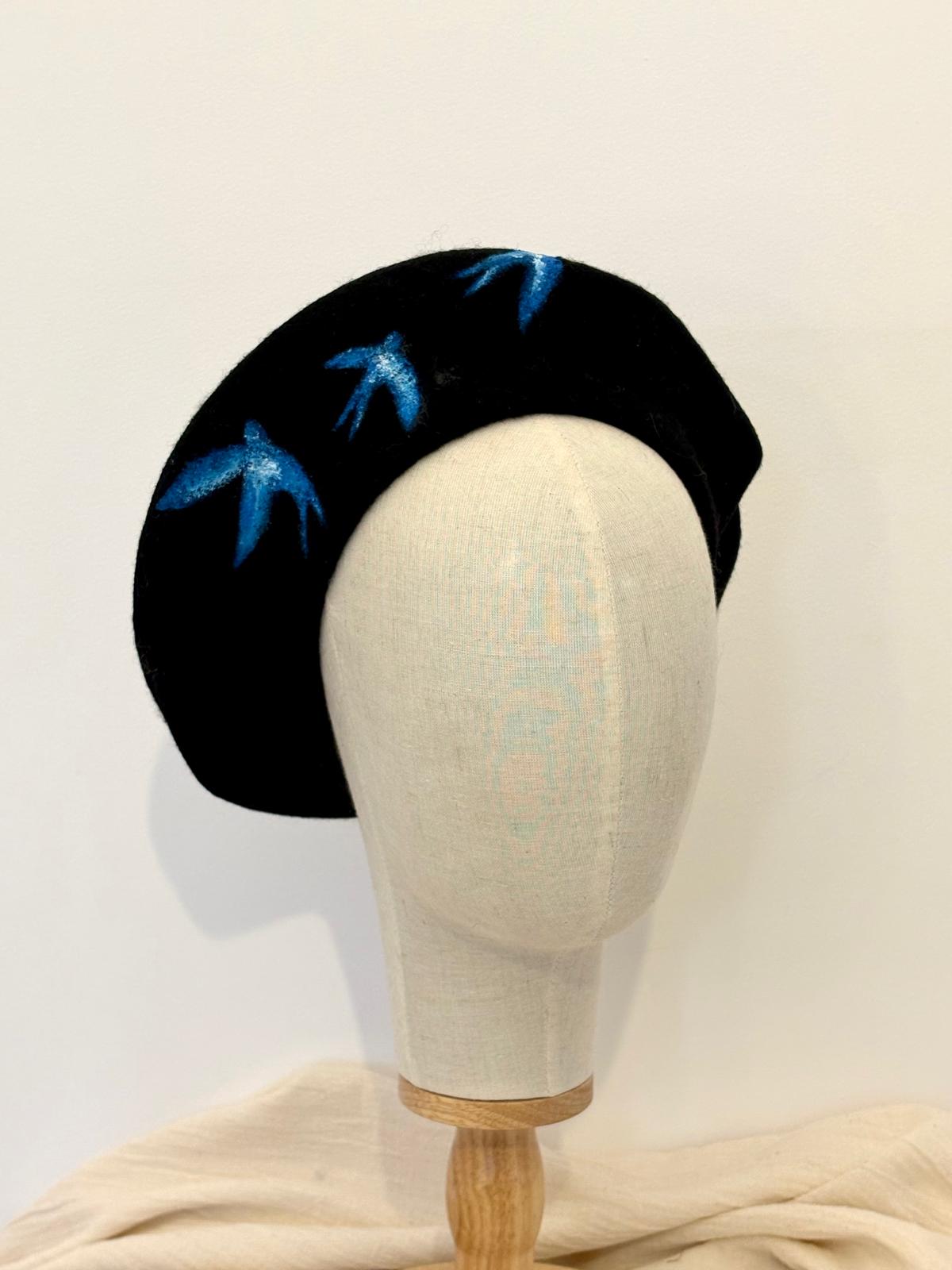 Black Bird Handpainted Wool Scarf