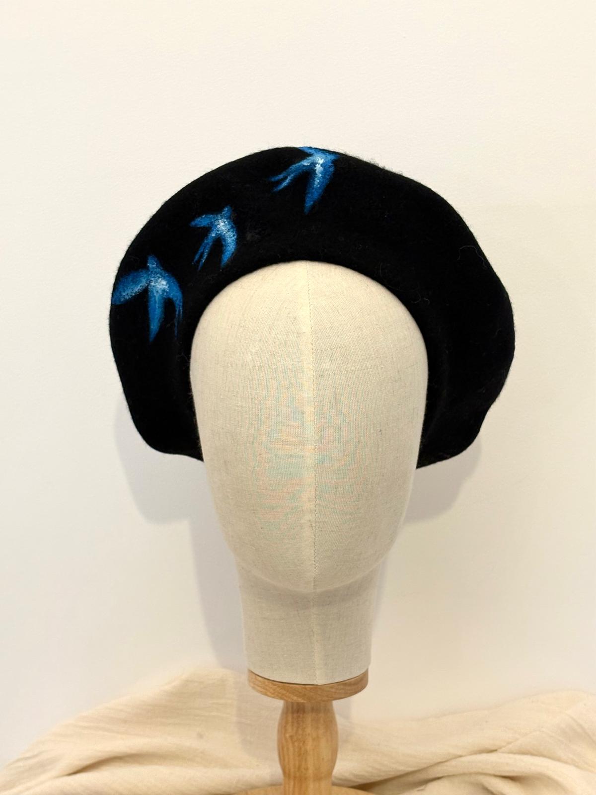 Black Bird Handpainted Wool Scarf