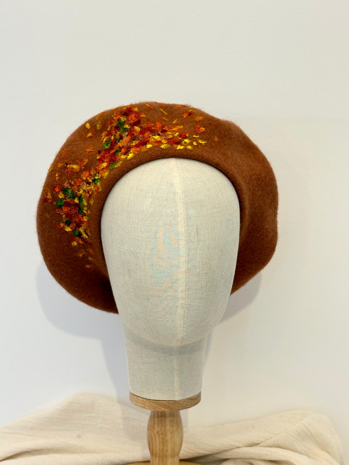 Fall Beauty Handpainted Wool Beret