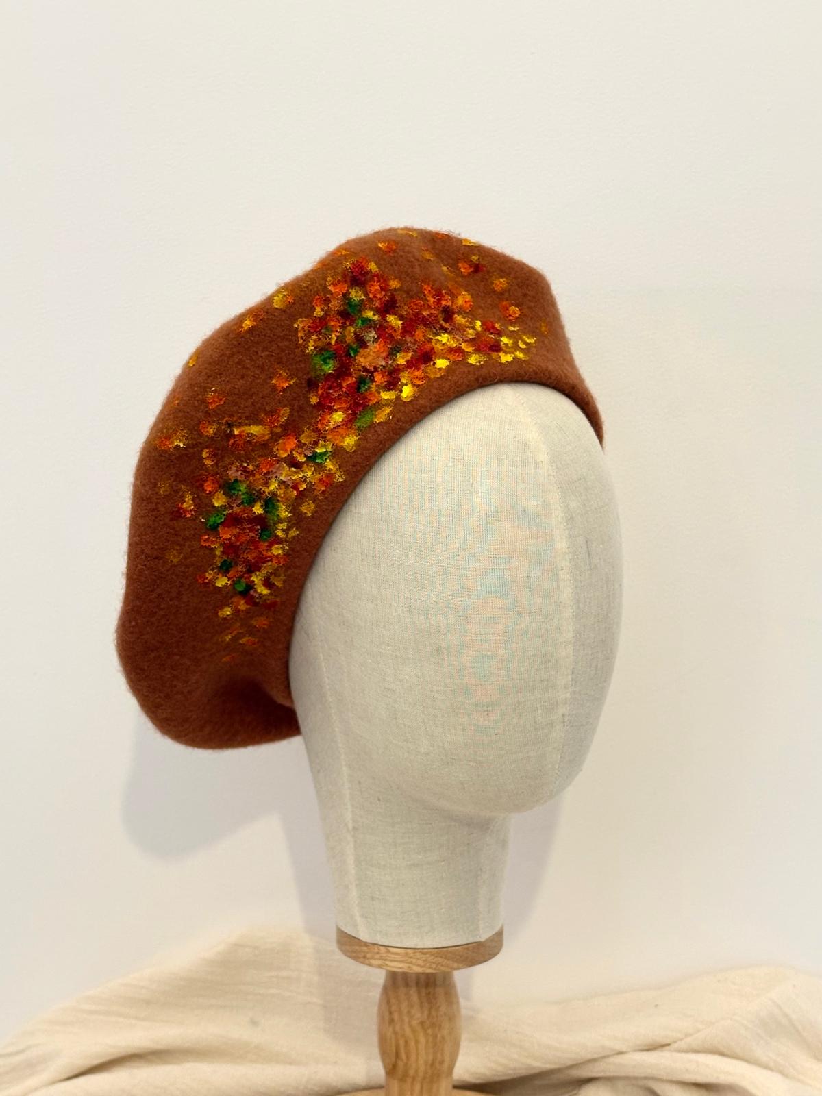 Fall Beauty Handpainted Wool Beret